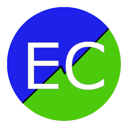 a half blue and half green circle with the letters E and C inside